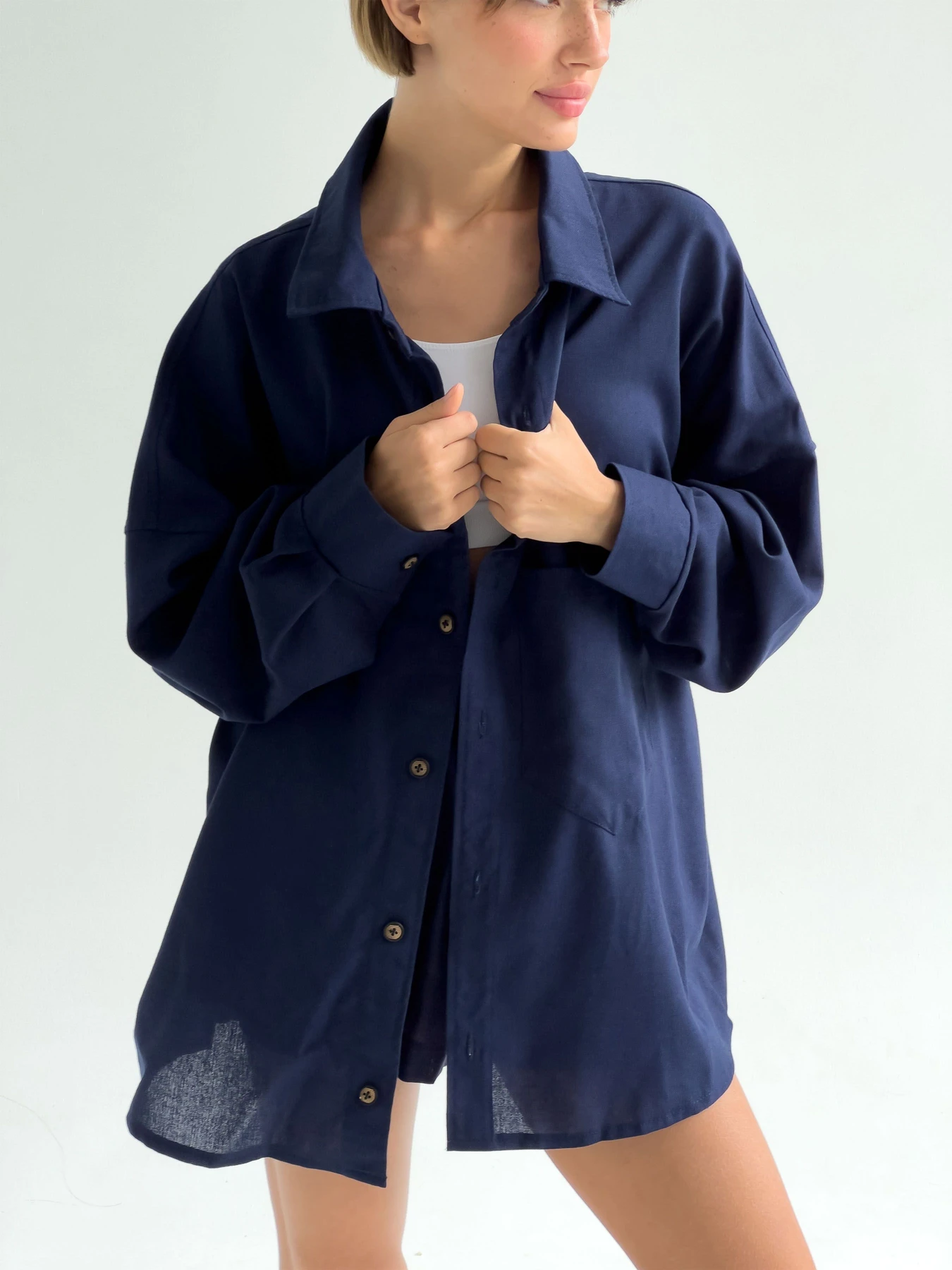 Сорочки IJ модель ij-sorochka-linen-navy Сорочки IJ модель ij-sorochka-linen-navy Фото