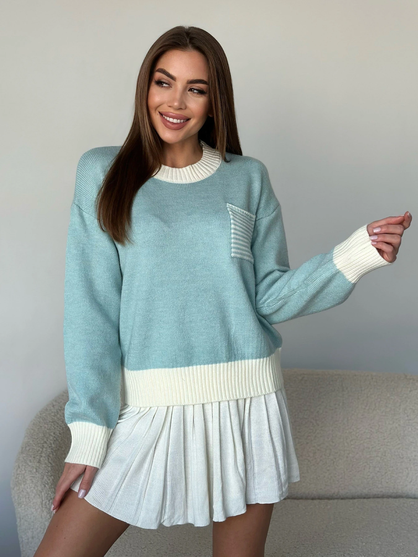 Свитры и кардиганы ISSA Plus модель WN20-561_голубой Фото