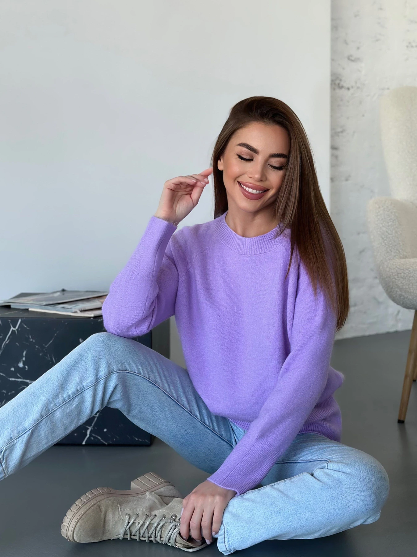 Свитры и кардиганы ISSA Plus модель WN20-567_сиреневый Фото