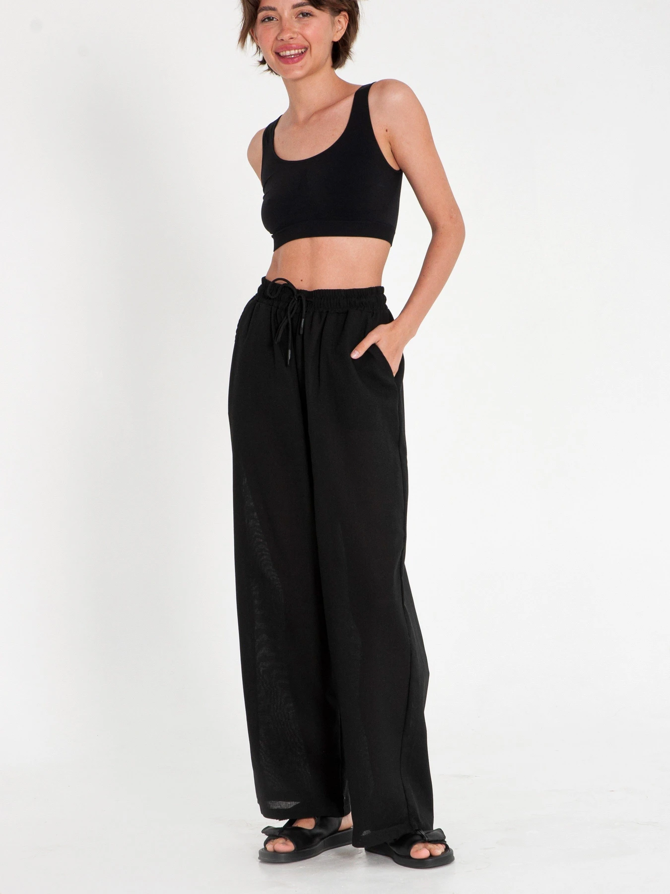 Брюки IJ модель wide-linen-black Брюки IJ модель wide-linen-black Фото