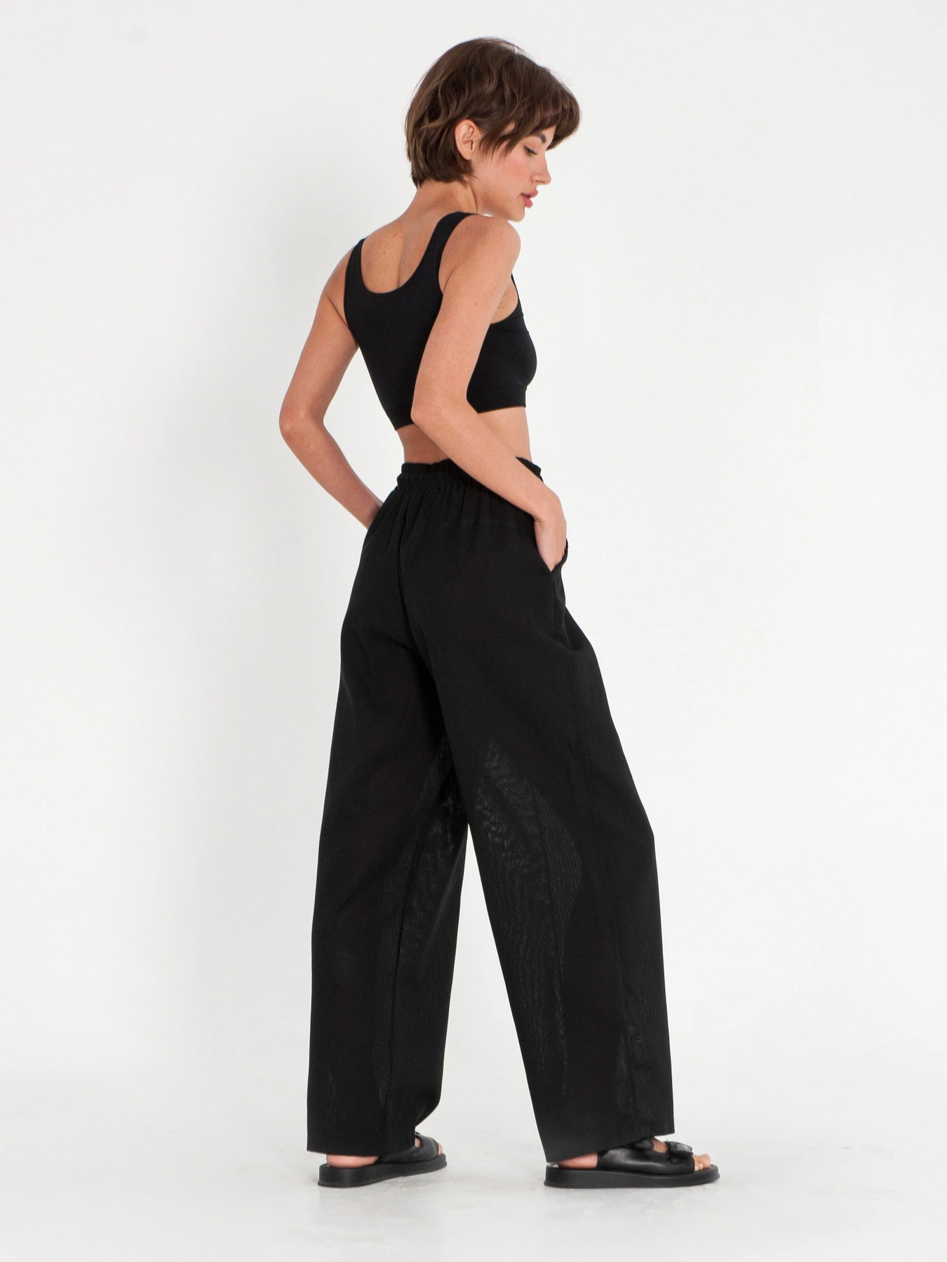 Брюки IJ модель wide-linen-black Брюки IJ модель wide-linen-black Фото