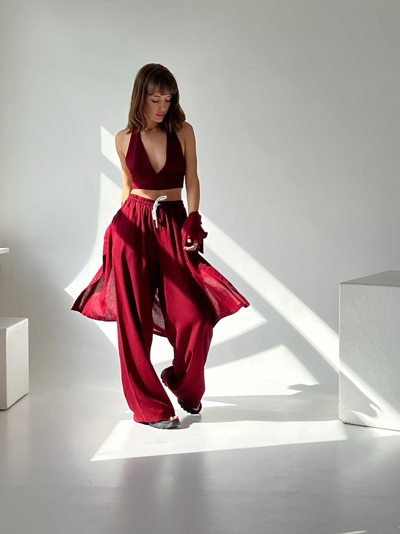 Брюки IJ модель wide-linen-bordo Брюки IJ модель wide-linen-bordo Фото