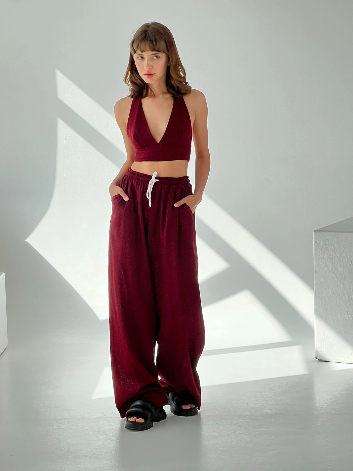 Брюки IJ модель wide-linen-bordo Брюки IJ модель wide-linen-bordo Фото