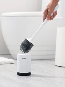 Ершик с силиконовой щеткой напольный белый с черным MBM HOME модель BP-13 WHITE/BLACK Фото