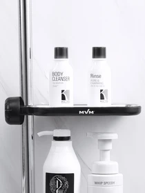 Полиця на душову штангу та змішувач з фіксатором чорна MBM HOME модель BP-22 BLACK Фото