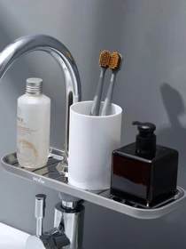 Полиця на душову штангу та змішувач з фіксатором сіра MBM HOME модель BP-23 GRAY Фото