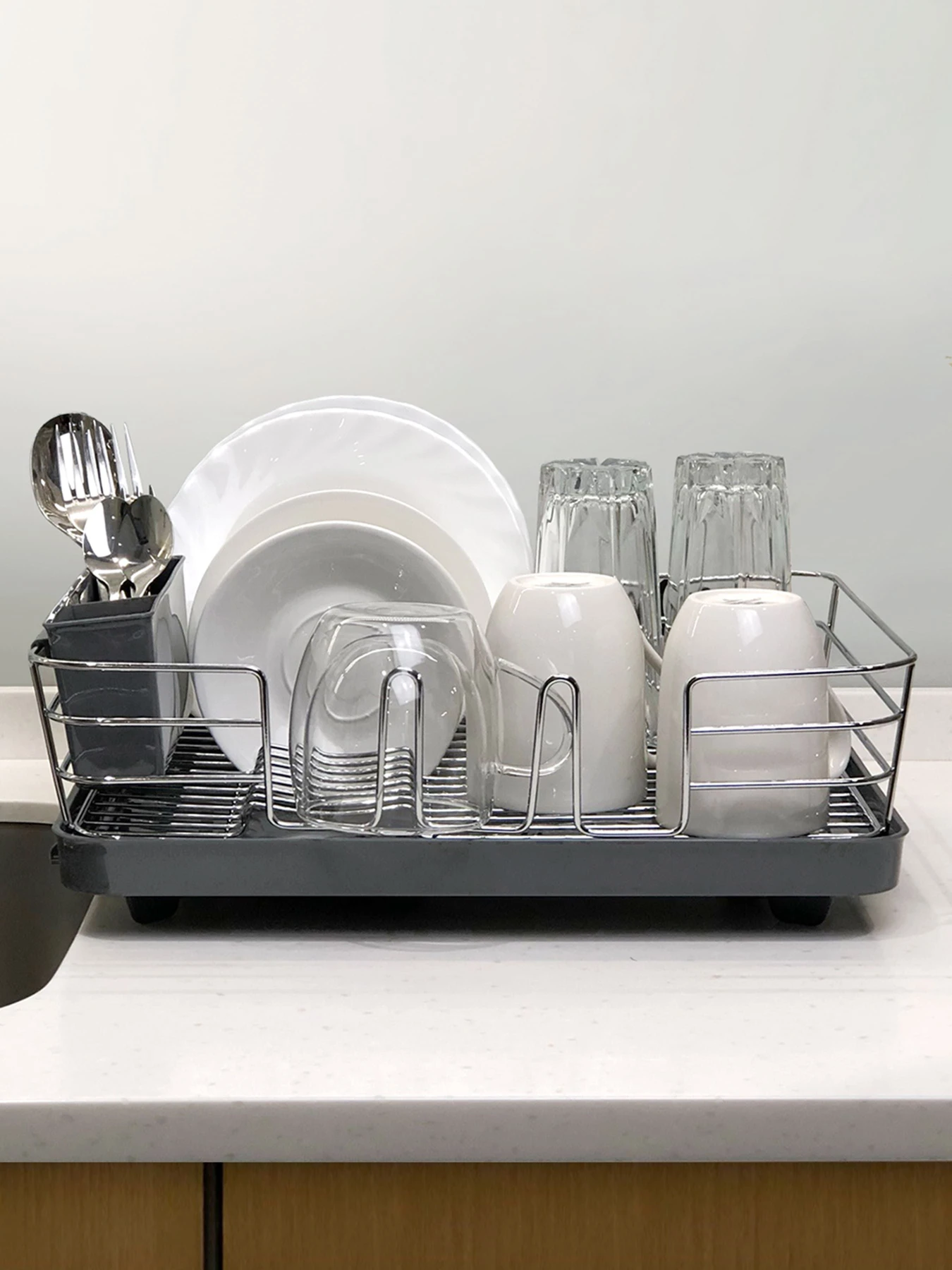 Сушарка для посуду з органайзером сіра MBM HOME модель DR-02 GRAY Сушарка для посуду з органайзером сіра MBM HOME модель DR-02 GRAY Фото
