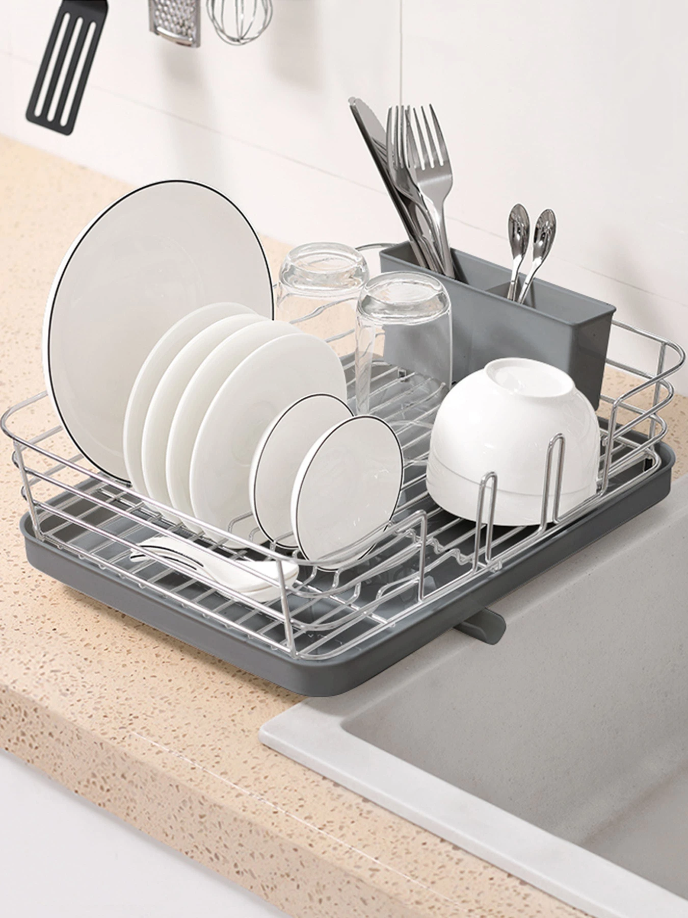 Сушарка для посуду з органайзером сіра MBM HOME модель DR-02 GRAY Сушарка для посуду з органайзером сіра MBM HOME модель DR-02 GRAY Фото