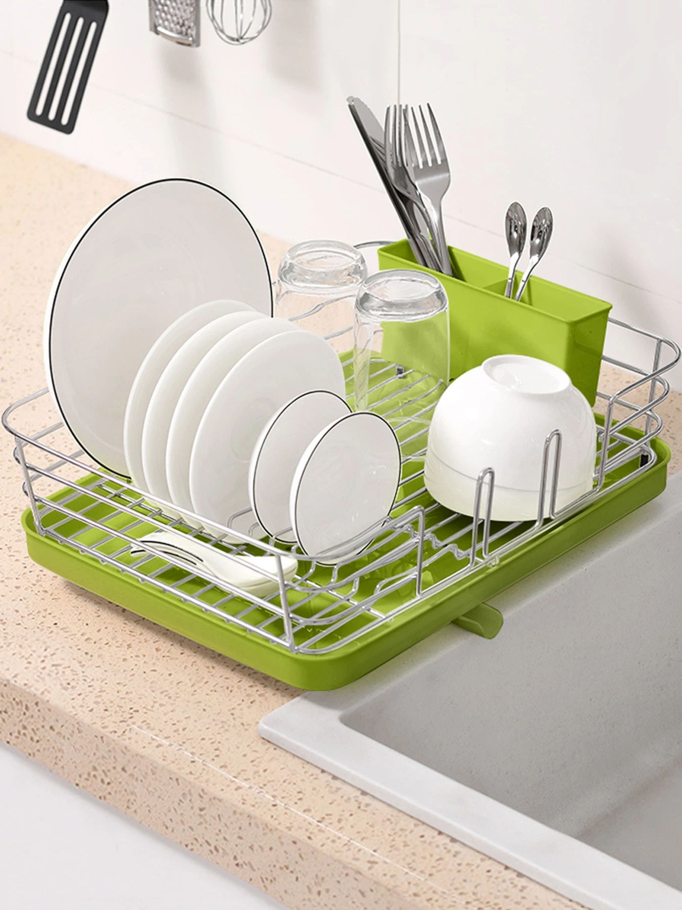 Сушарка для посуду з органайзером зелена MBM HOME модель DR-02 GREEN Фото