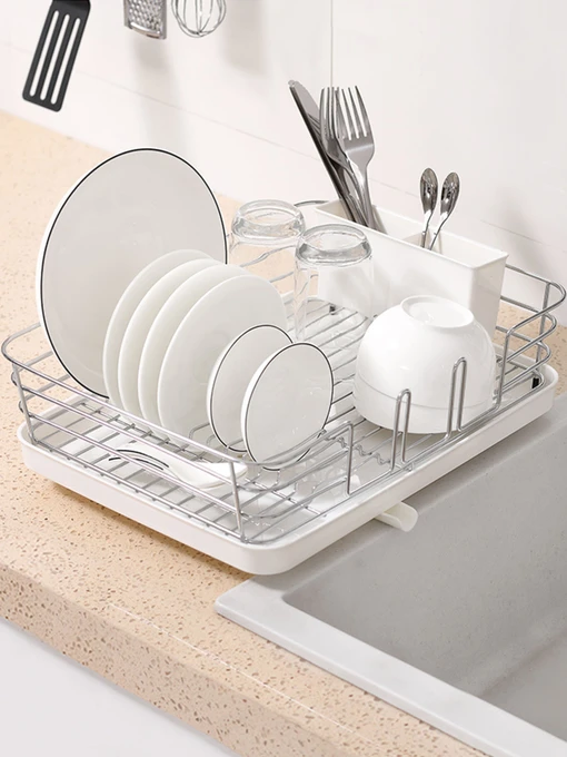 Сушарка для посуду з органайзером біла MBM HOME модель DR-02 WHITE Фото