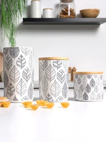 Емкость для хранения с узором белая/дерево MBM HOME модель KP-15 S WHITE/WOOD Фото