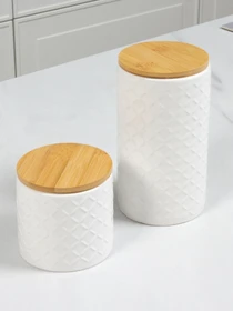 Емкость для хранения белая/дерево MBM HOME модель KP-18 L WHITE/WOOD Фото