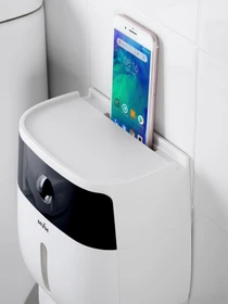 Тримач для туалетного паперу з поличкою клейкий білий з чорним MBM HOME модель BP-16 WHITE/BLACK Фото