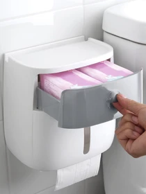 Тримач для туалетного паперу з поличкою клейкий білий з сірим MBM HOME модель BP-16 WHITE/GRAY Фото