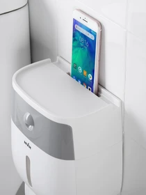 Тримач для туалетного паперу з поличкою клейкий білий з сірим MBM HOME модель BP-16 WHITE/GRAY Фото