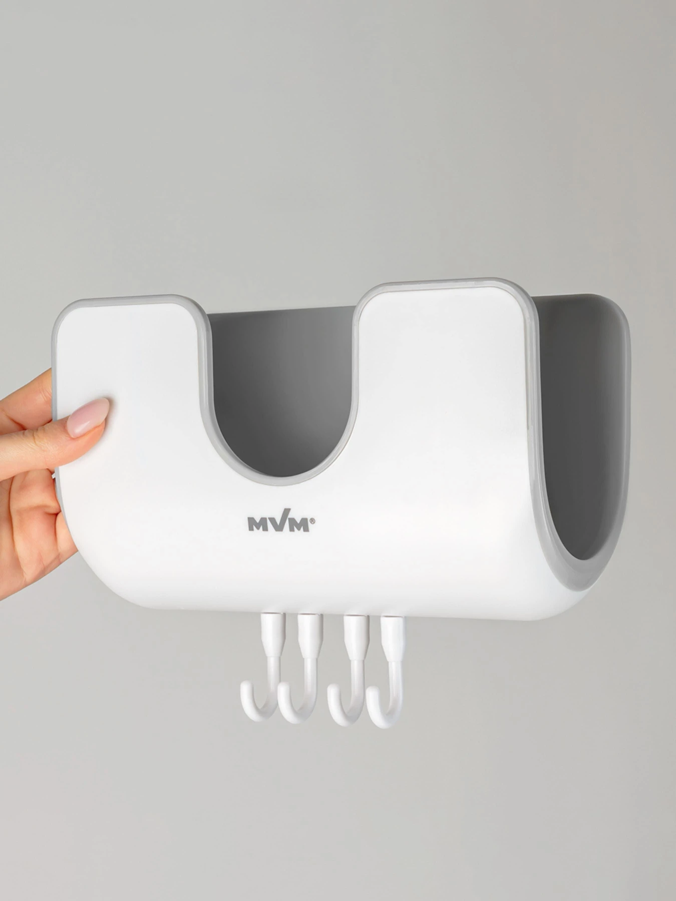 Держатель настенный с крючками клеящийся MBM HOME модель KP-10 WHITE/GRAY Держатель настенный с крючками клеящийся MBM HOME модель KP-10 WHITE/GRAY Фото
