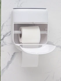 Тримач для туалетного паперу з поличкою білий з сірим MBM HOME модель BP-44 WHITE/GRAY Фото