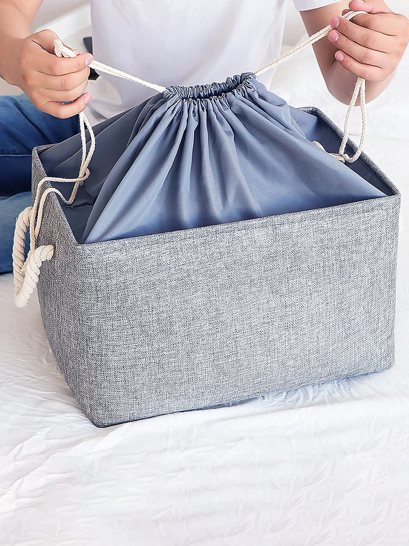 Ящик для зберігання з ручками та затяжками сірий MBM HOME модель TH-13 XL GRAY Ящик для зберігання з ручками та затяжками сірий MBM HOME модель TH-13 XL GRAY Фото
