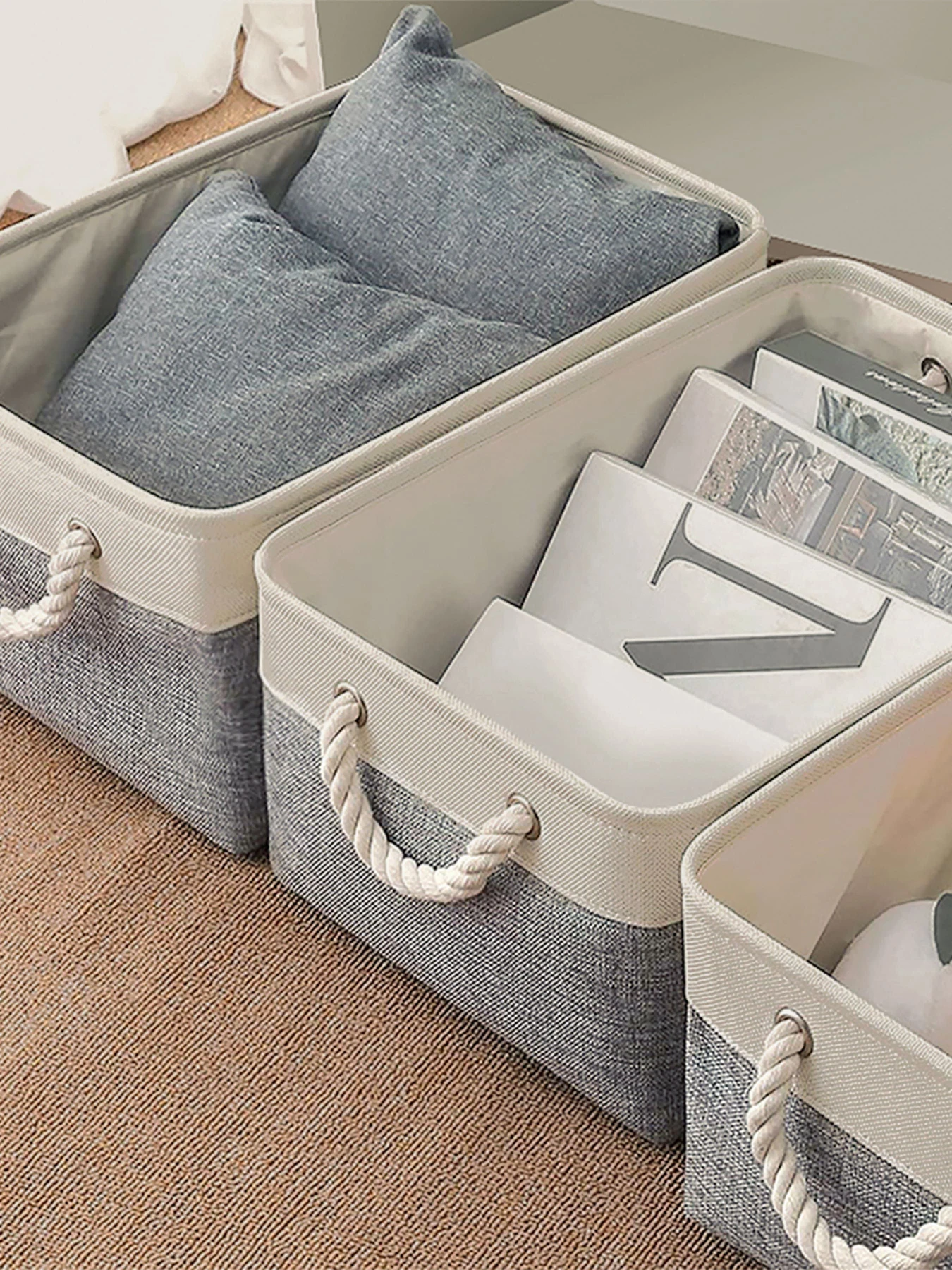 Ящик для хранения с ручками серый с бежевым MBM HOME модель TH-10 GRAY/BEIGE Ящик для хранения с ручками серый с бежевым MBM HOME модель TH-10 GRAY/BEIGE Фото