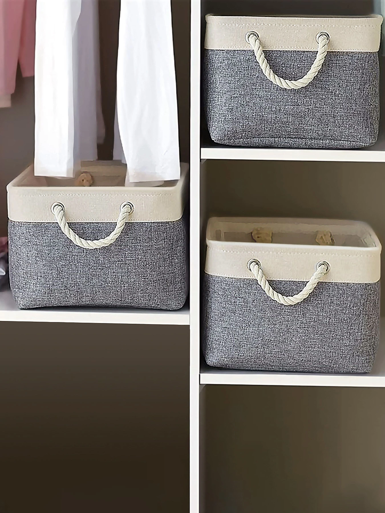 Ящик для хранения с ручками серый с бежевым MBM HOME модель TH-10 GRAY/BEIGE Ящик для хранения с ручками серый с бежевым MBM HOME модель TH-10 GRAY/BEIGE Фото