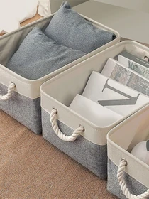 Ящик для хранения с ручками серый с бежевым MBM HOME модель TH-10 GRAY/BEIGE Фото