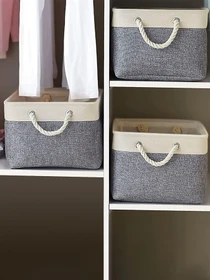 Ящик для хранения с ручками серый с бежевым MBM HOME модель TH-10 GRAY/BEIGE Фото