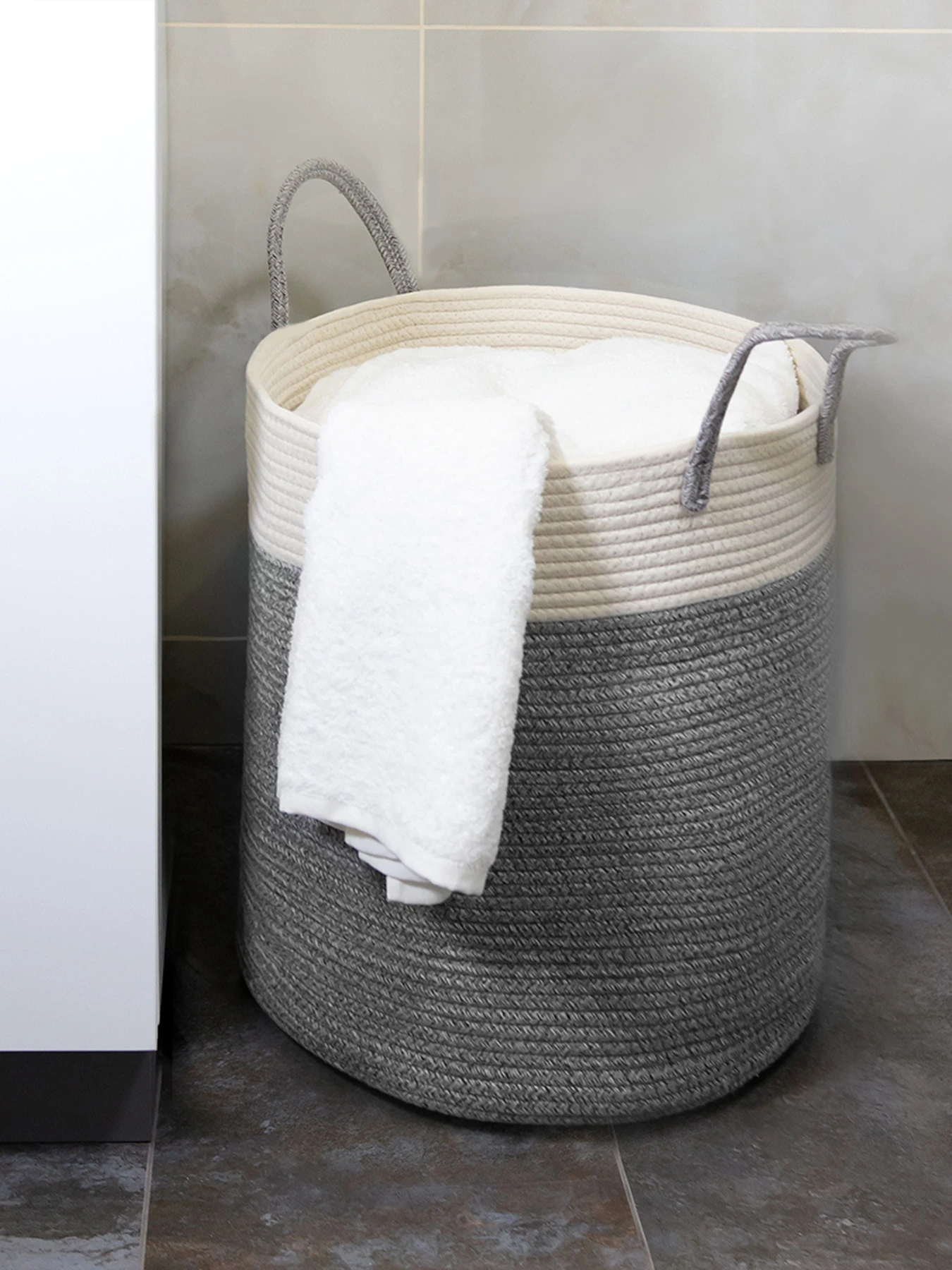 Корзина для хранения с ручками серая с белым MBM HOME модель TH-14 GRAY/WHITE Фото
