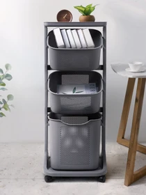Етажерка 3-рівнева з кошиками на колесах сіра MBM HOME модель FH-21 GRAY Фото
