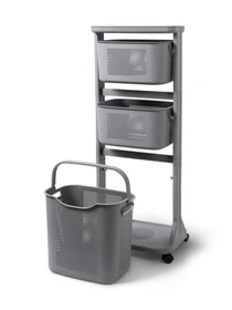 Етажерка 3-рівнева з кошиками на колесах сіра MBM HOME модель FH-21 GRAY Фото