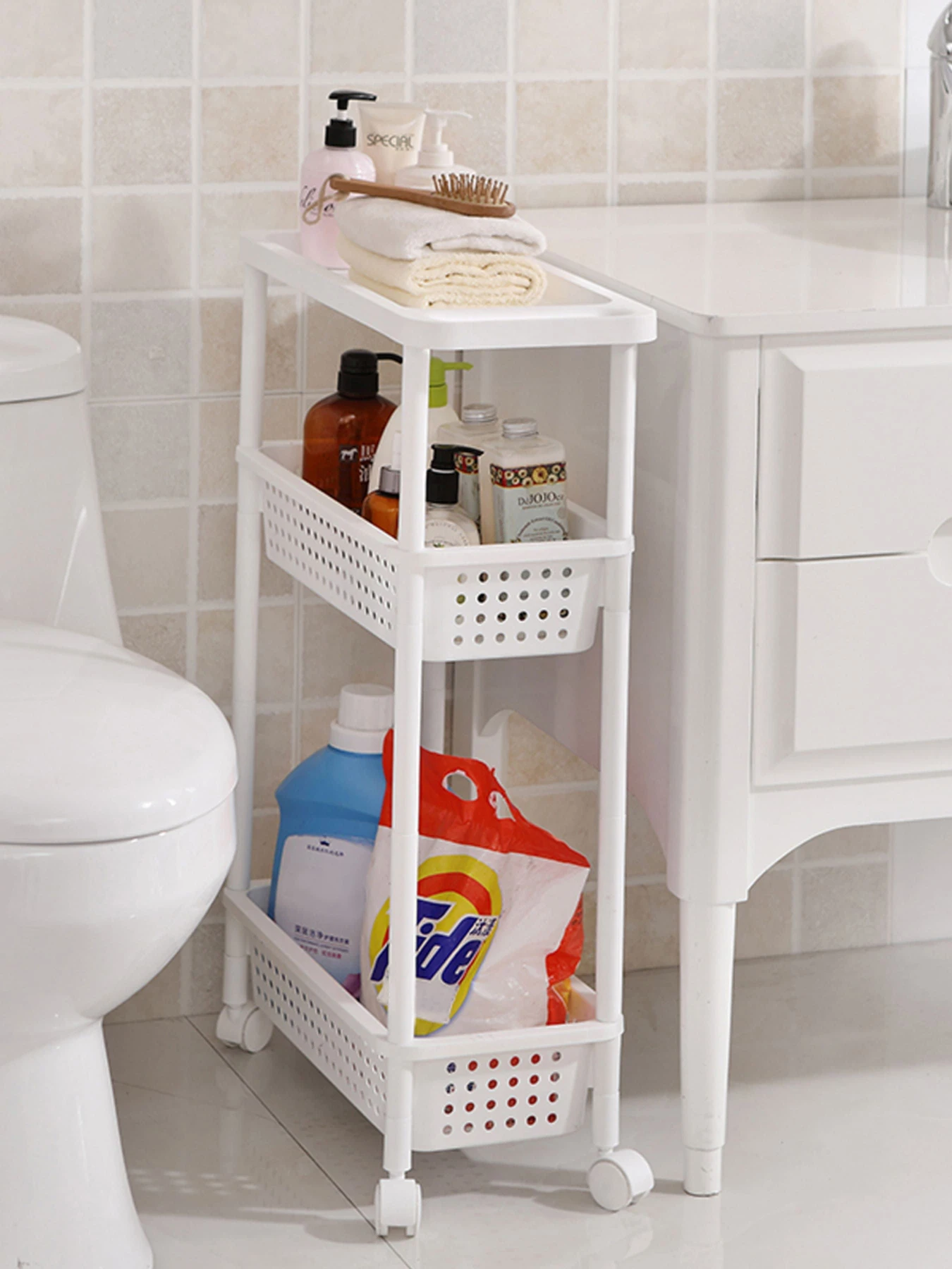 Этажерка 3-х-ярусная на колесах белая MBM HOME модель FH-23 WHITE Фото