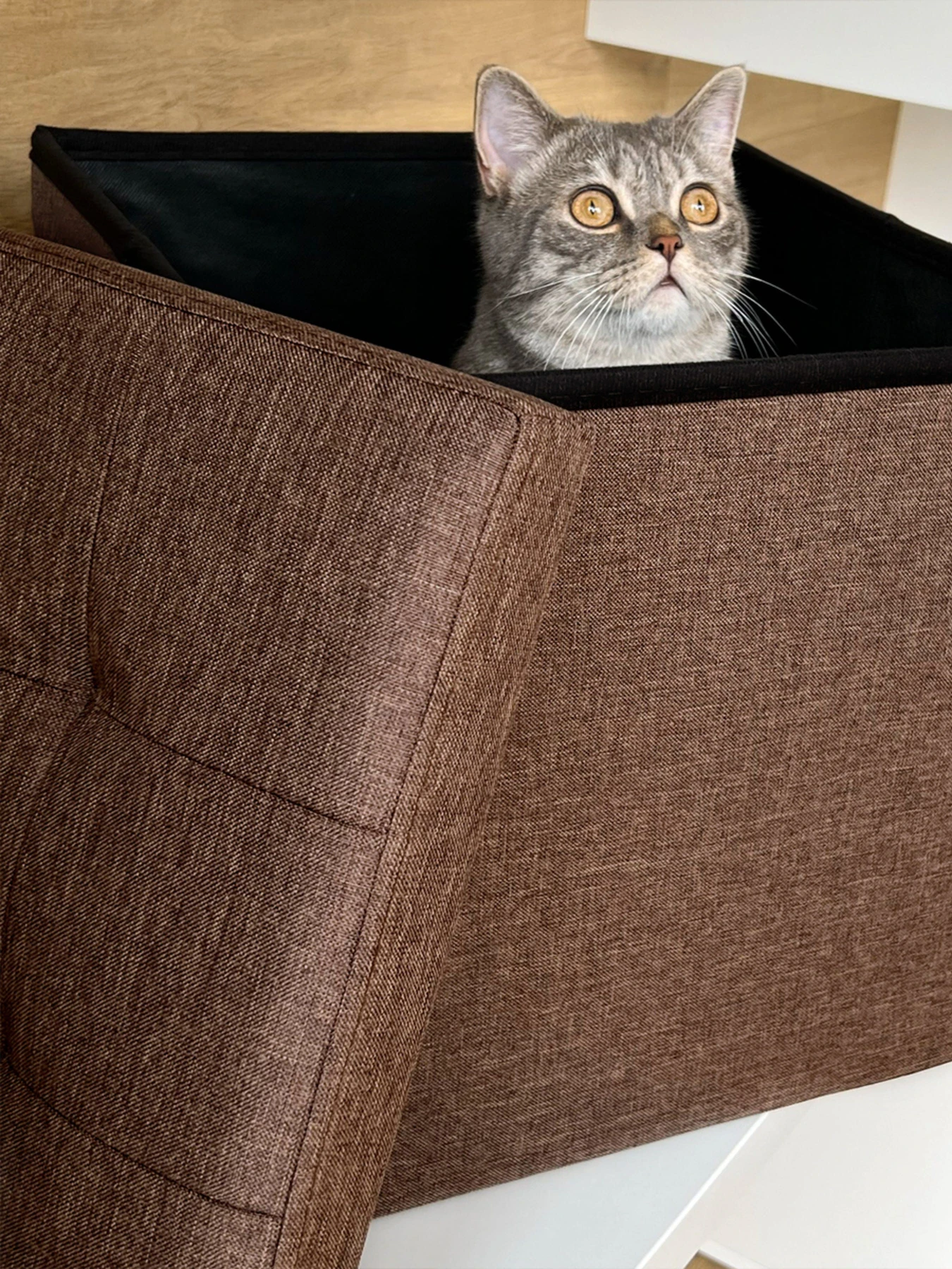 Пуф для хранения текстильный коричневый MBM HOME модель TH-03 BROWN Пуф для хранения текстильный коричневый MBM HOME модель TH-03 BROWN Фото
