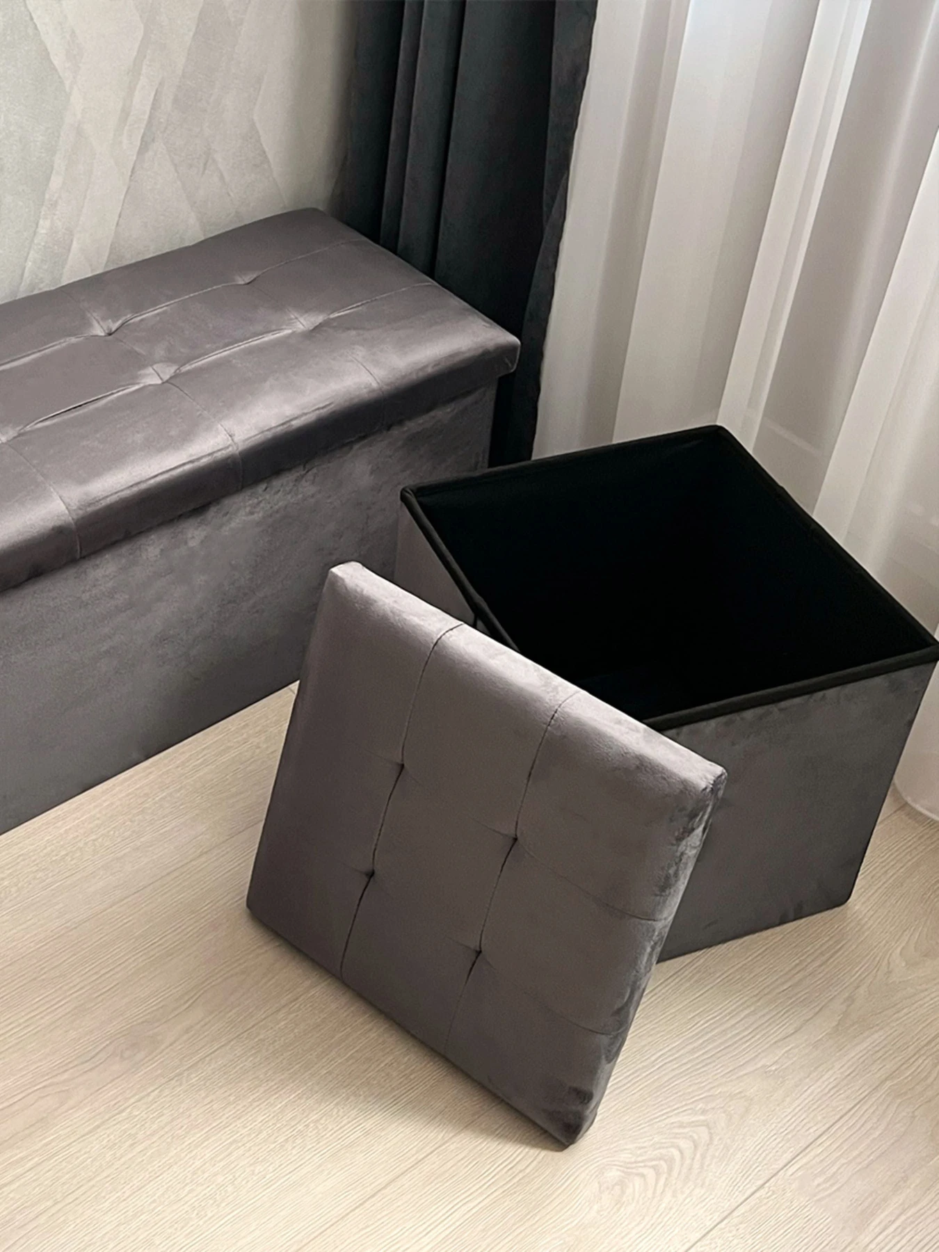 Пуф для хранения велюровый серый MBM HOME модель TH-05 GRAY Пуф для хранения велюровый серый MBM HOME модель TH-05 GRAY Фото