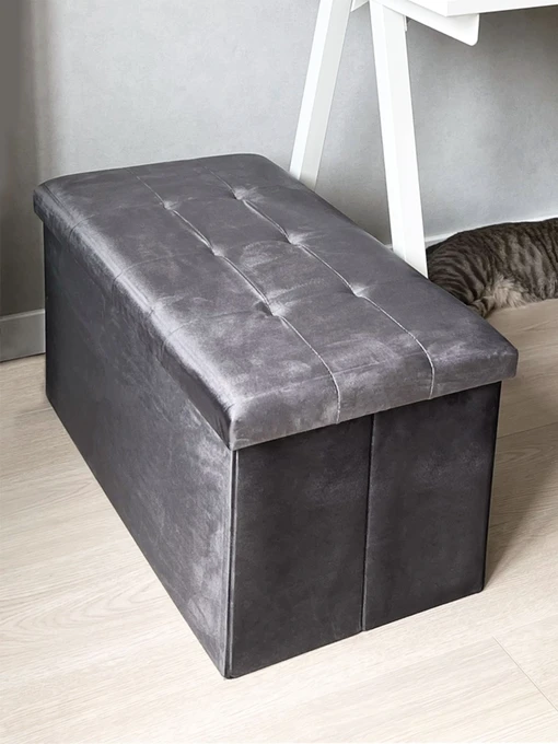 Пуф для зберігання велюровий сірий MBM HOME модель TH-06 GRAY Фото