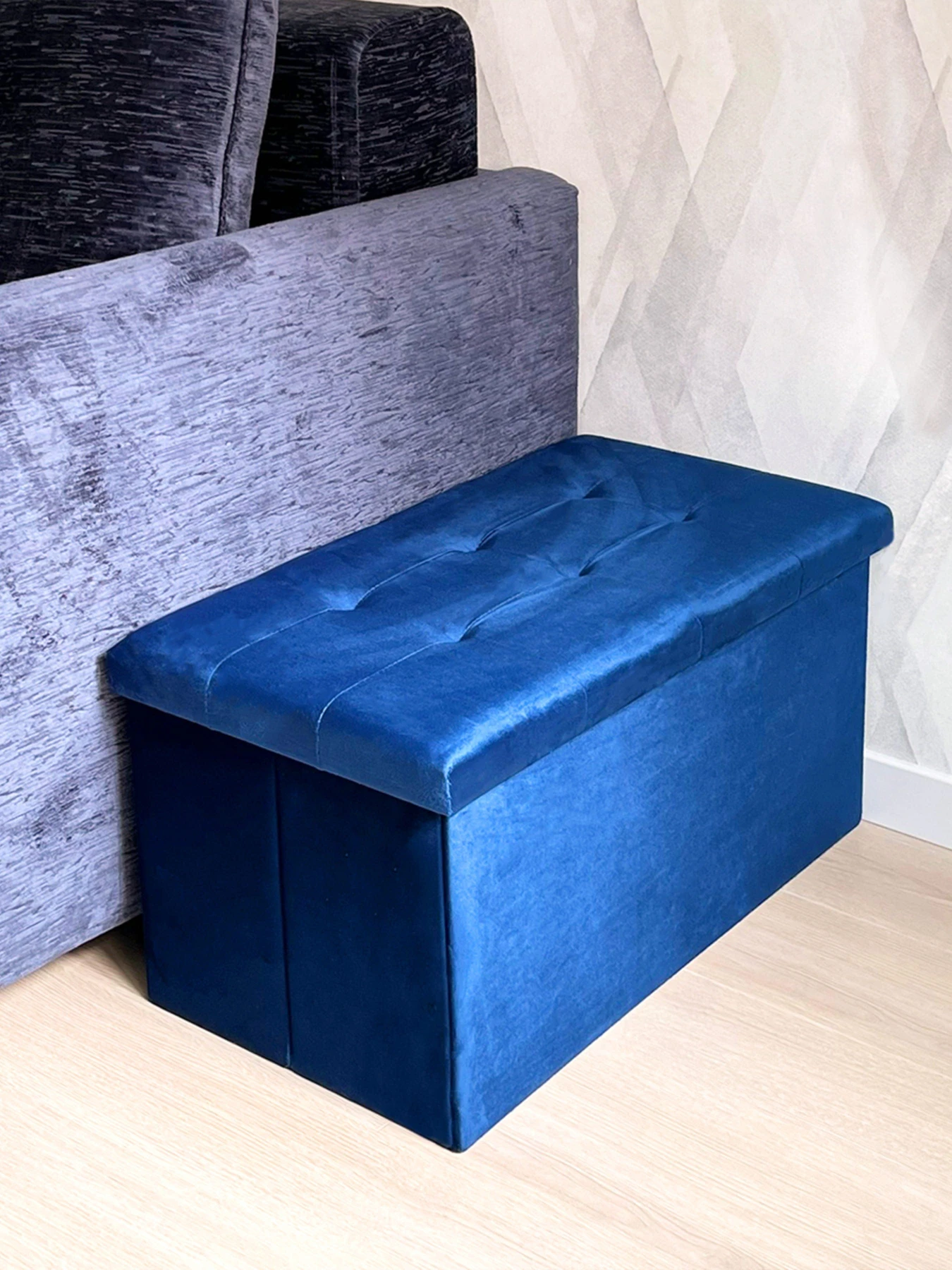 Пуф для хранения велюровый синий MBM HOME модель TH-06 BLUE Пуф для хранения велюровый синий MBM HOME модель TH-06 BLUE Фото