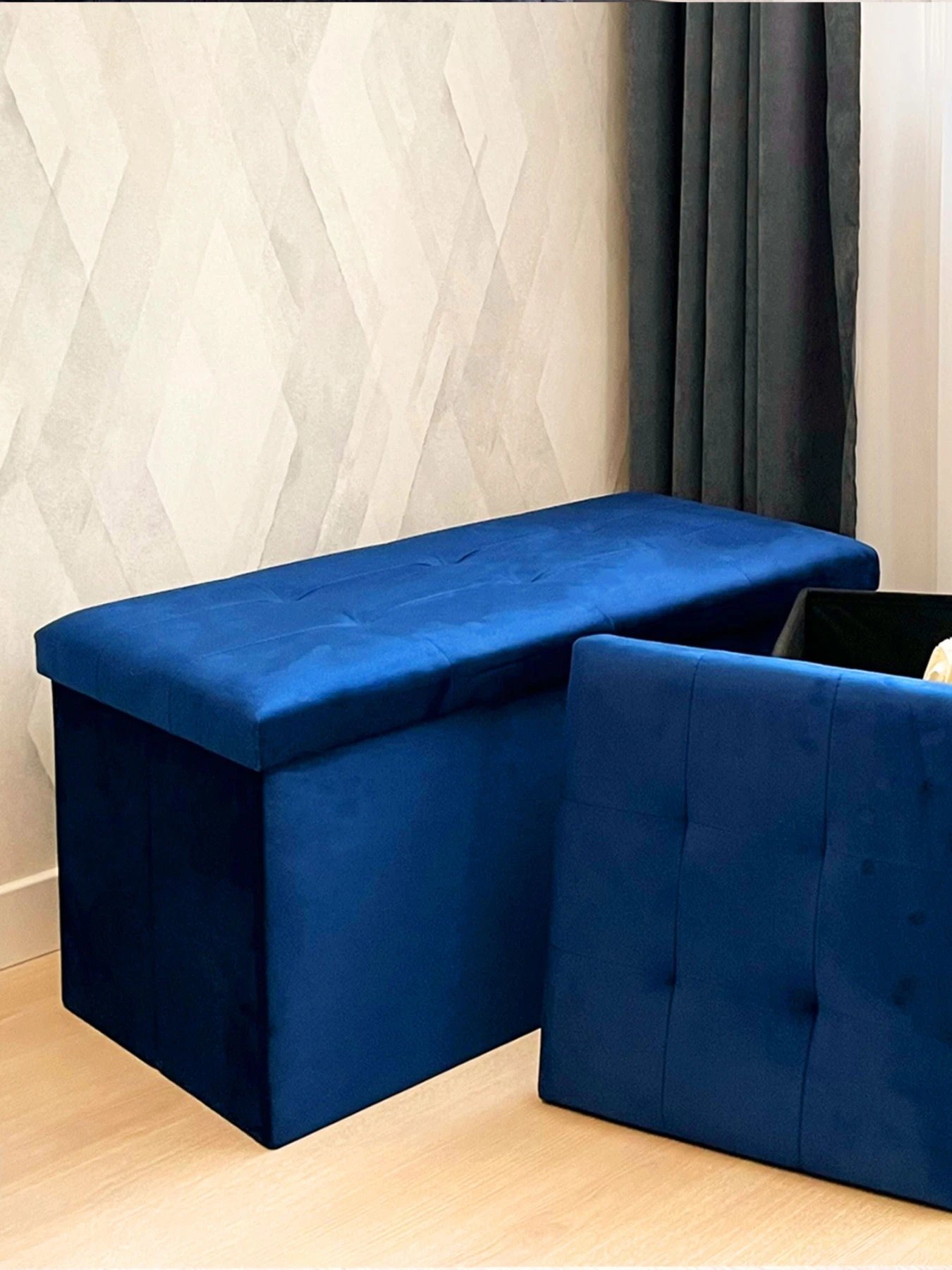 Пуф для хранения велюровый синий MBM HOME модель TH-06 BLUE Пуф для хранения велюровый синий MBM HOME модель TH-06 BLUE Фото