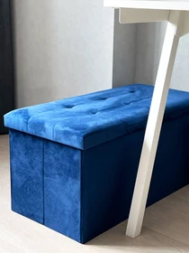Пуф для хранения велюровый синий MBM HOME модель TH-06 BLUE Фото