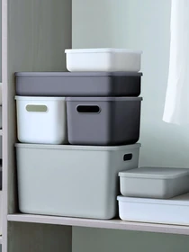 Ящик для хранения с крышкой пластиковый серый MBM HOME модель FH-12/FH-16 GRAY Фото