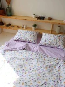Комплект постельного белья с ткани Ранфорс цвет Фиалки с однотонным BedclozZzes модель 12906 Фото