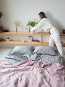 Комплект постільної білизни з тканини Сатин колір Сіро-рожевий BedclozZzes модель 18631 Фото