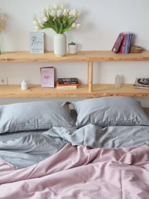 Комплект постільної білизни з тканини Сатин колір Сіро-рожевий BedclozZzes модель 18631 Фото