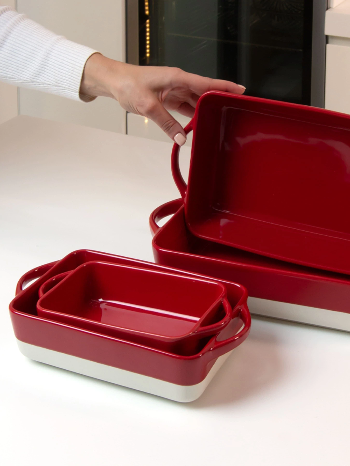Форма для запікання прямокутна MBM HOME модель KP-44 WHITE/RED Фото
