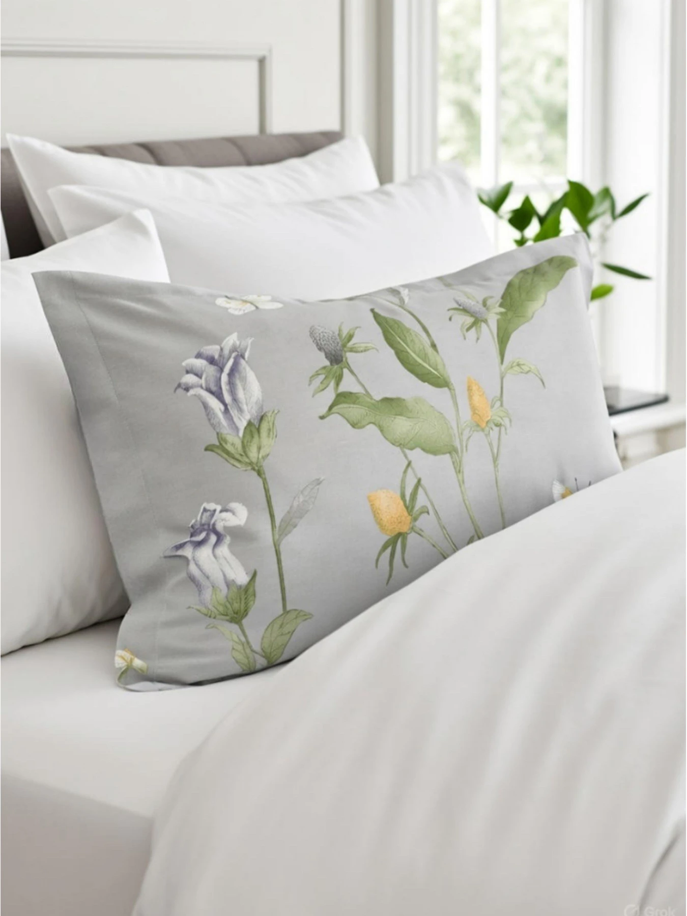 Наволочка "Пісня квітів" з натурального сатину MBM HOME модель BL-P-05 GRAY/PRINT Фото