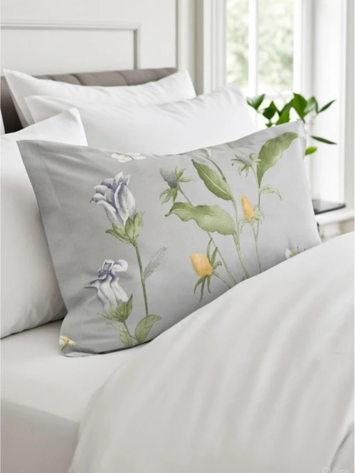 Наволочка "Пісня квітів" з натурального сатину MBM HOME модель BL-P-05 GRAY/PRINT Фото