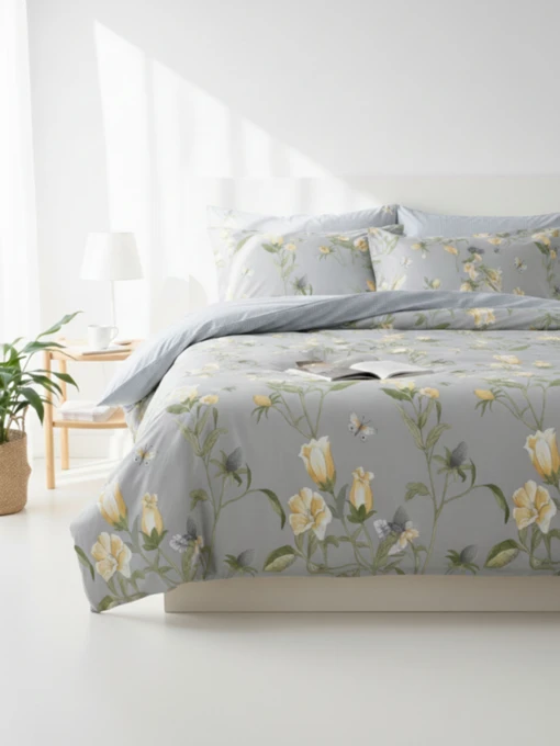 Підковдра "Пісня квітів" з натурального сатину MBM HOME модель BL-DC-09/10 GRAY/PRINT Фото
