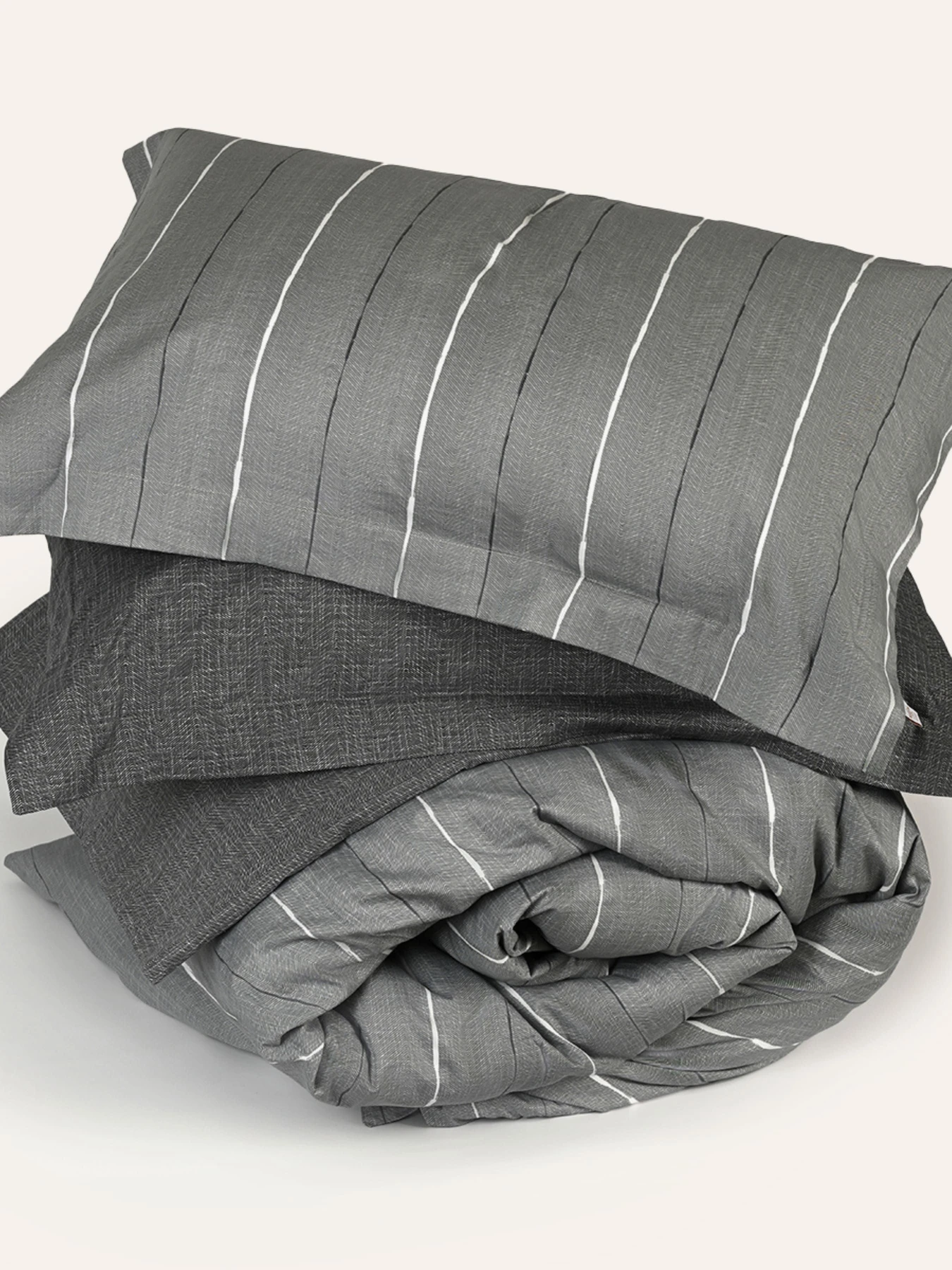 Наволочка "Сутінки" у смужку з натурального сатину MBM HOME модель BL-P-06 GRAY/PRINT Фото