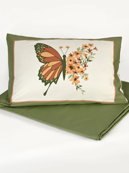 Наволочка "Квіткове поле" з натурального сатину MBM HOME модель BL-P-02 GREEN/PRINT Фото