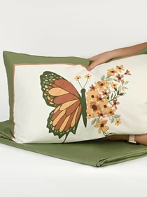 Наволочка "Цветочное поле" из натурального сатина MBM HOME модель BL-P-02 GREEN/PRINT Фото