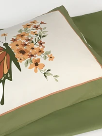 Наволочка "Цветочное поле" из натурального сатина MBM HOME модель BL-P-02 GREEN/PRINT Фото