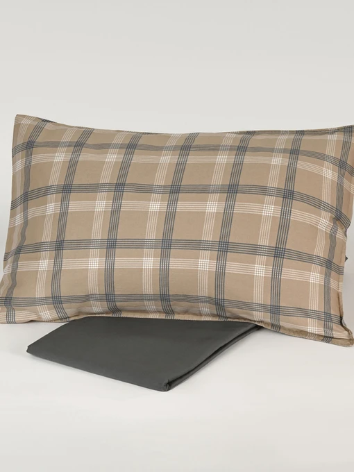 Наволочка "Тартан" из натурального вареного сатина MBM HOME модель BL-P-04 GRAY/BEIGE Фото