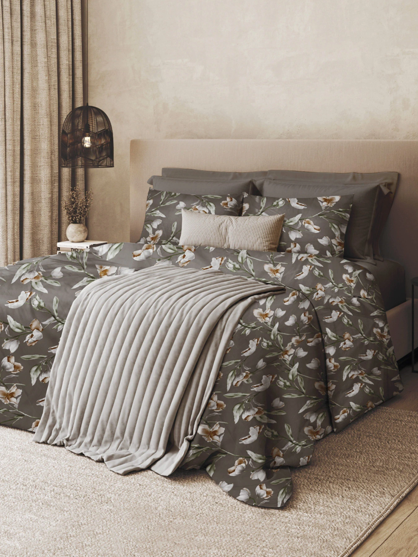 Пододеяльник "Весенний цвет" из натурального сатина MBM HOME модель BL-DC-05/06 GRAY/PRINT Фото